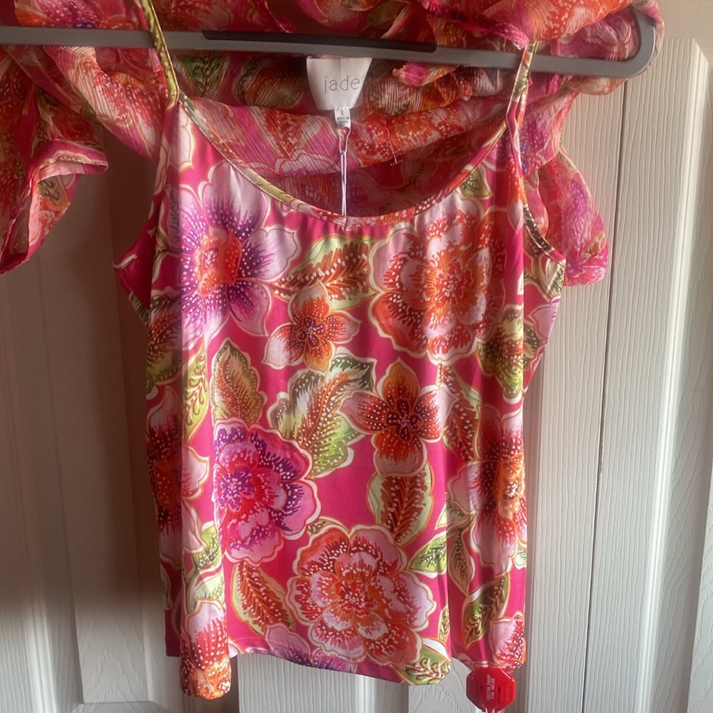 Johnny Was-Jade Collection NWT MARCIA Romantic Silk Floral Ruffle BlouseCami Set - Picture 12 of 16